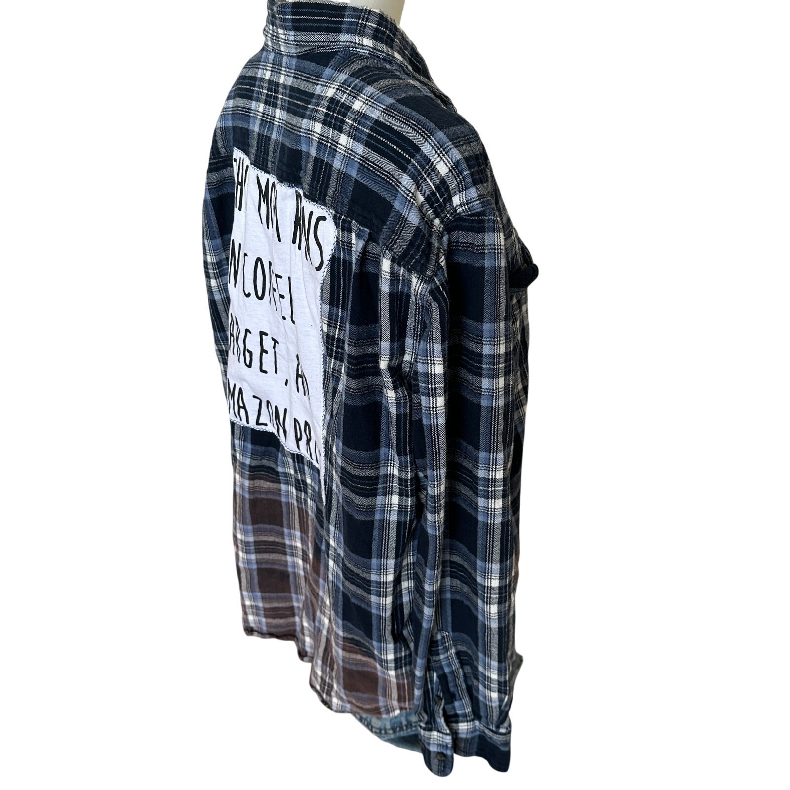 This Mom Runs on Coffee Plaid Flannel Shirt XL Classic Oversized Unique Quote