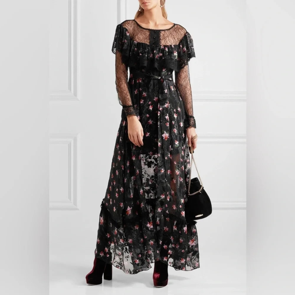 Preen By Thornton Bregazzi Lace Paneled Devor Chiffon Gown Dress. NWT $2,850