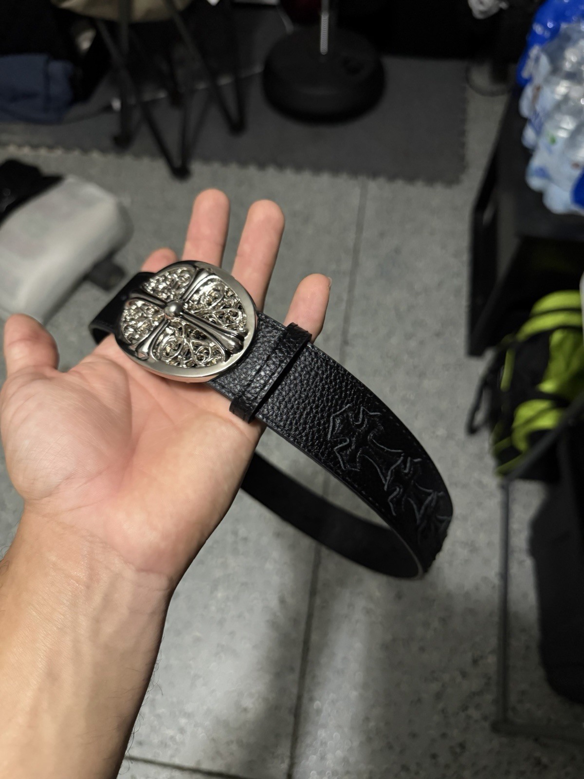 Chrome Hearts Belt Black Crosses Silver Buckle Size 28-33