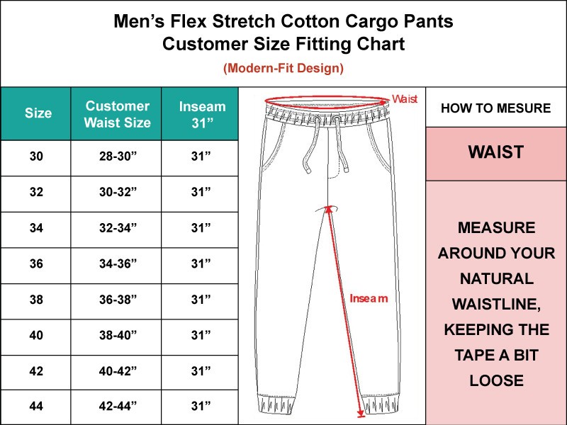 Men’s Everyday Flex- Stretch Cotton Cargo Pants (Sizes- 30-44) – New & Free Ship