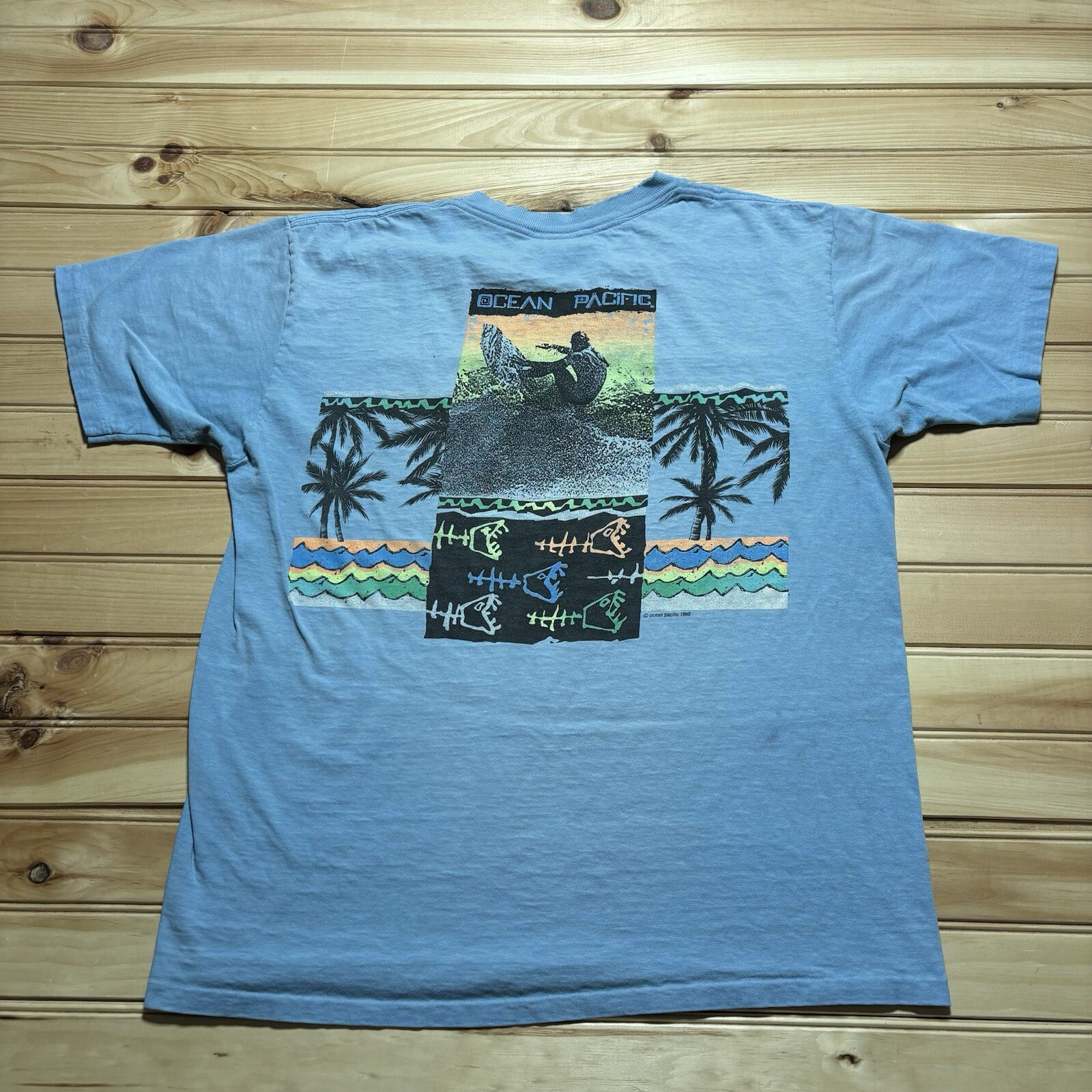 Vintage 80s 90s Ocean Pacific OP Surfing Waves Single Stitch Shirt Size Large