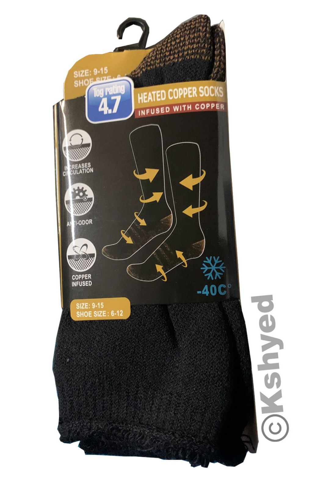 Goldstar Heated Copper Socks Black Athletic Size: 9-15 Tog Rating 4.7 (2 Pack)