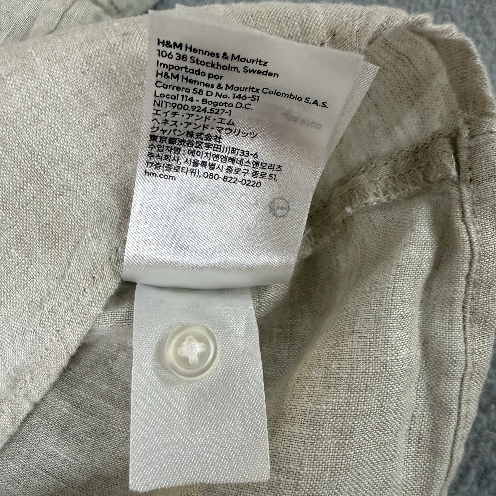 H&M 100% Linen Button Front Shirt Womens XL Beige Oversized Boxy Short Sleeve