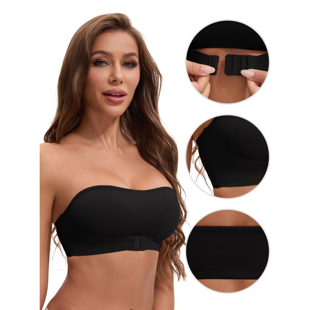 INSPIRE CHIC Women Front Closure Strapless Wirefree Bandeau Non-Slip Tube