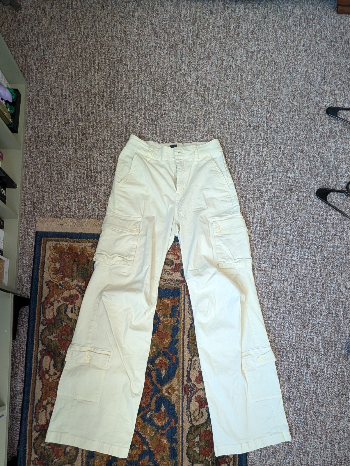Women Butter Yellow Cargo Pants Wide Leg Elastic Waist XS Skater Wild Fable