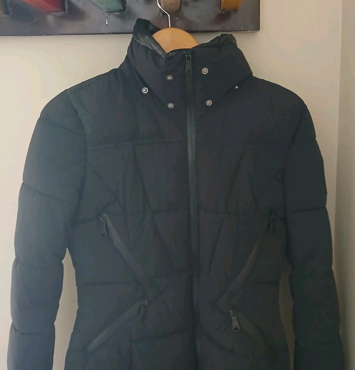 Pajar Canada Iclyn Featherless Puffer Coat Size Small Hood Faux Fur Trim Winter