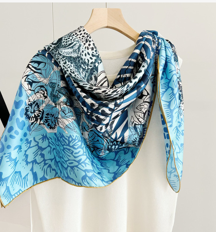 100% Silk leopard Print Pure Twill Silk Wrap Scarf Bandana Large Shawl 53″ NEW