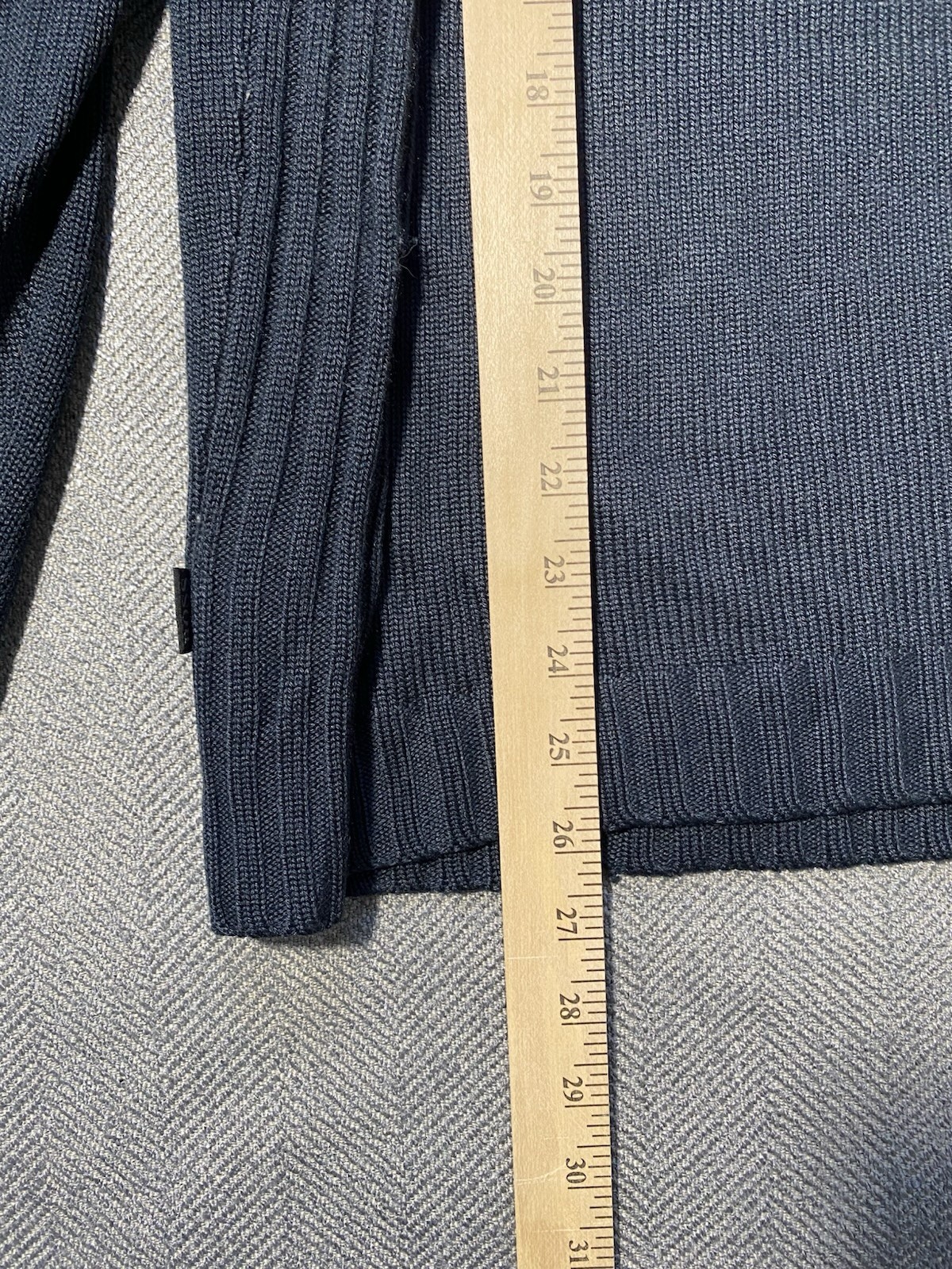 Hugo Boss Sweater Mens L Navy Quarter Zip Wool Elbow Patch Knit