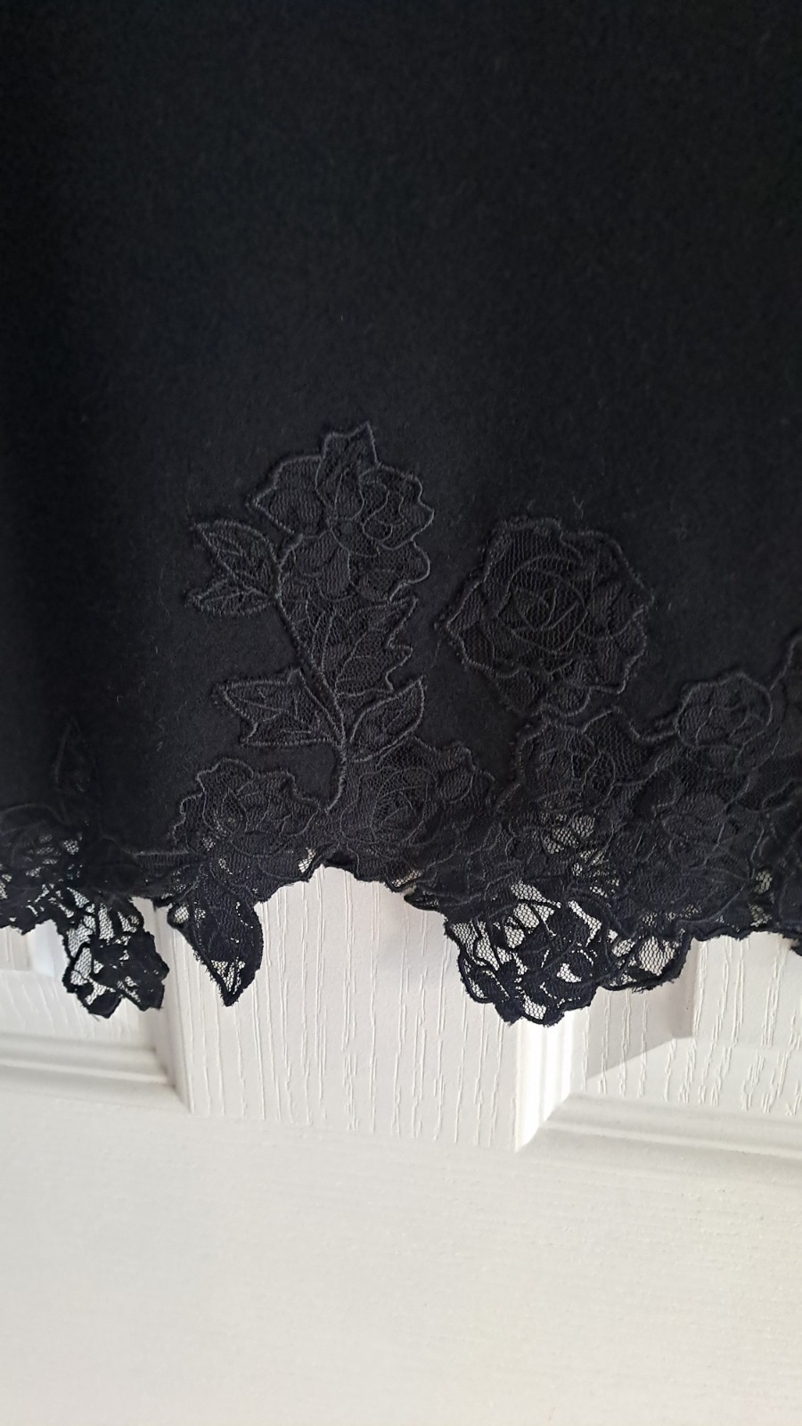 Next Wool Viscose Blend Lace Trim Skirt Black A line Knee length Womens UK 14