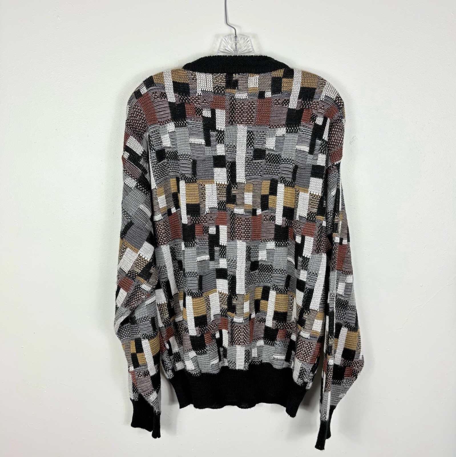 Vtg 80s 90s Men’s Sweater Large Geometric Grandpa Grunge Hip Hop Preppy Academia