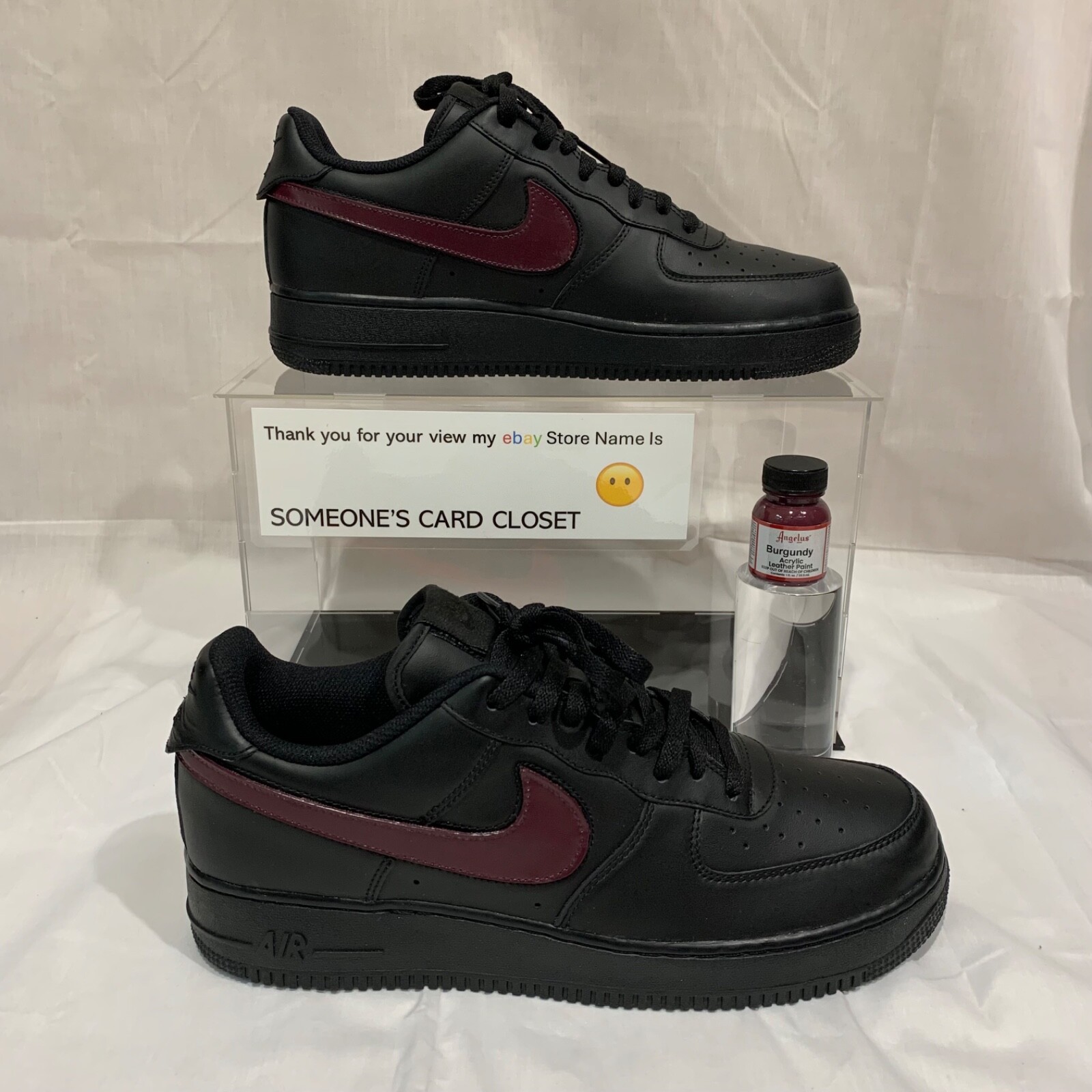 Nike Air Force 1 Low Black (Burgundy custom Painted Swoosh) SC-#15B