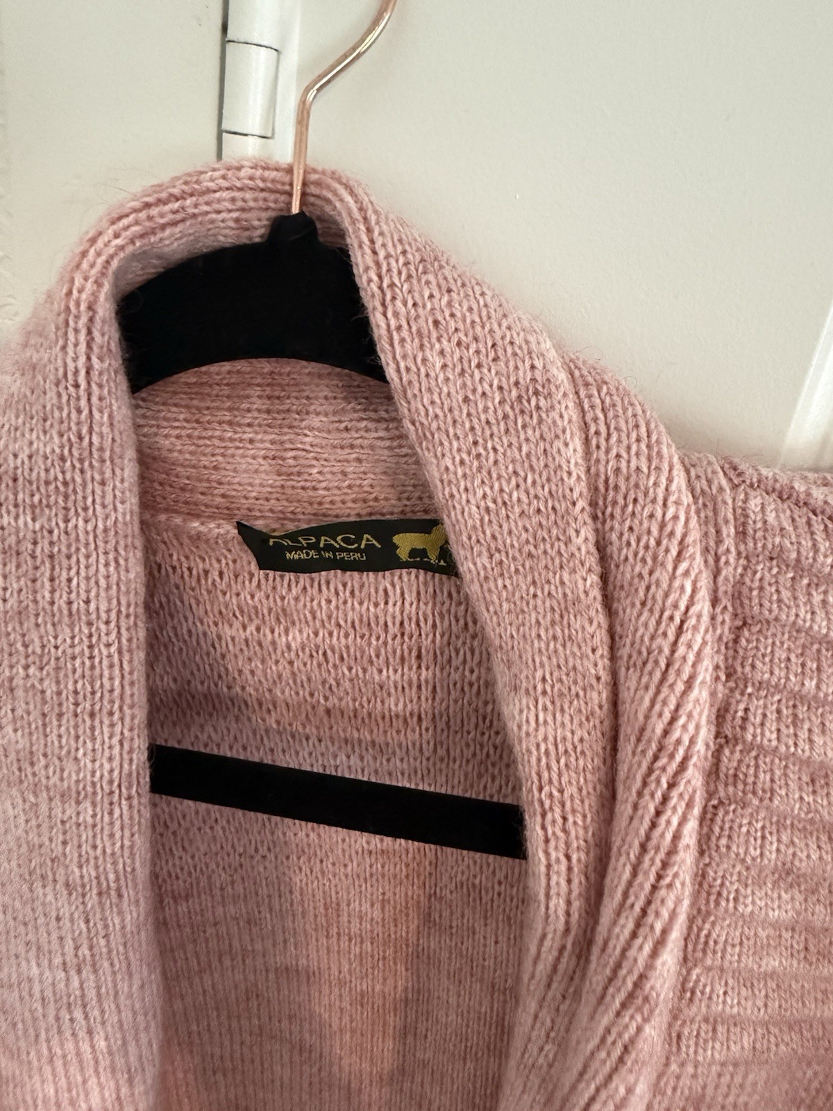 Alpaca Pink Knit Shawl Collar Open Front Cardigan Sweater Pockets Juniors S