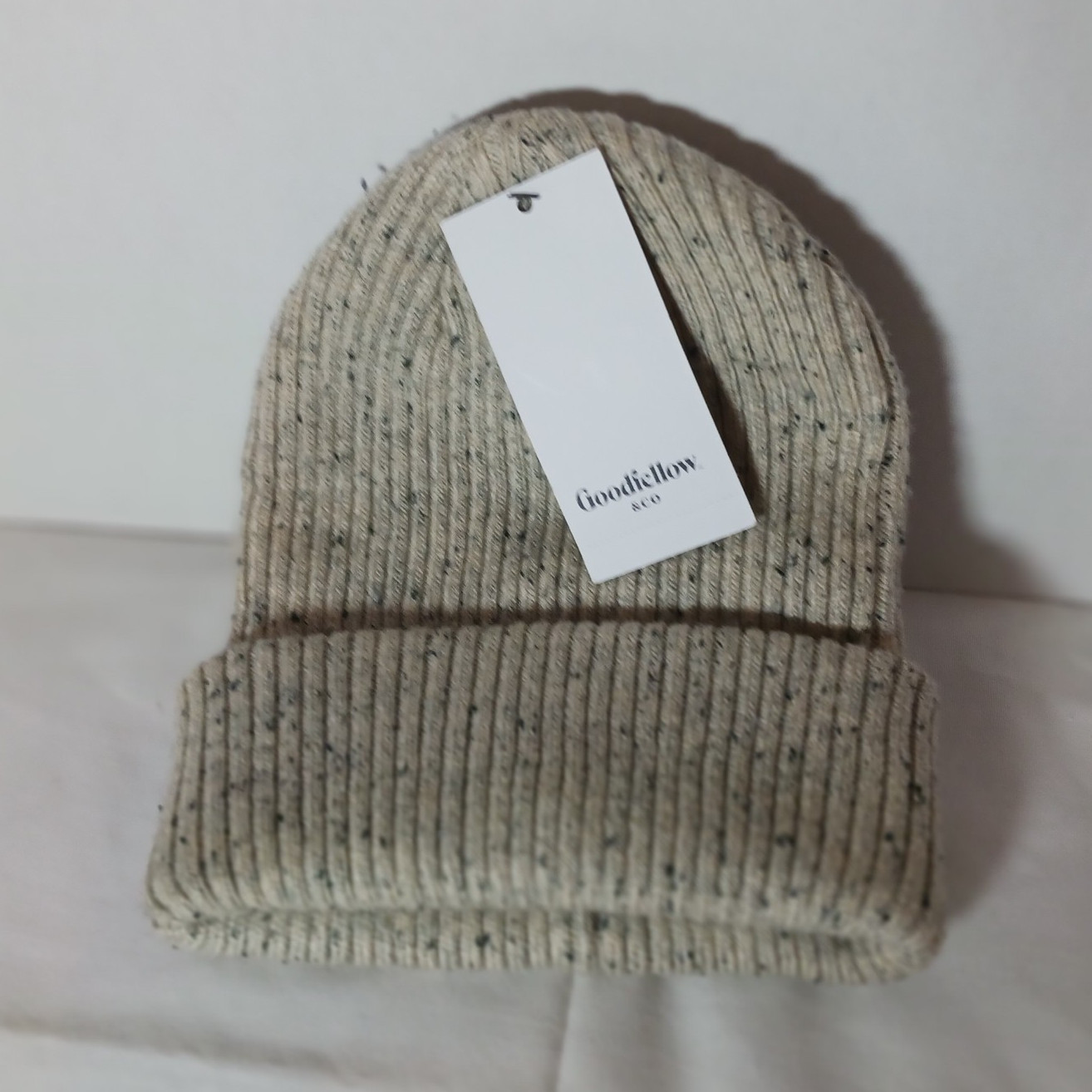 Goodfellow & Co Beige Solid Ribbed Knit Cuffed Beanie Hat, One Size