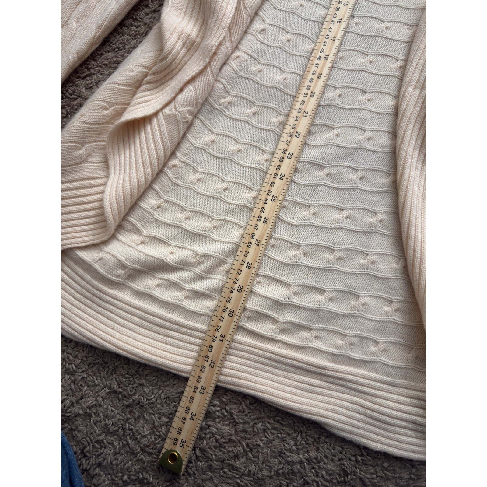 Ralph Lauren 100% Cashmere Cream Knit Open Front Cardigan Sweater Fisherman