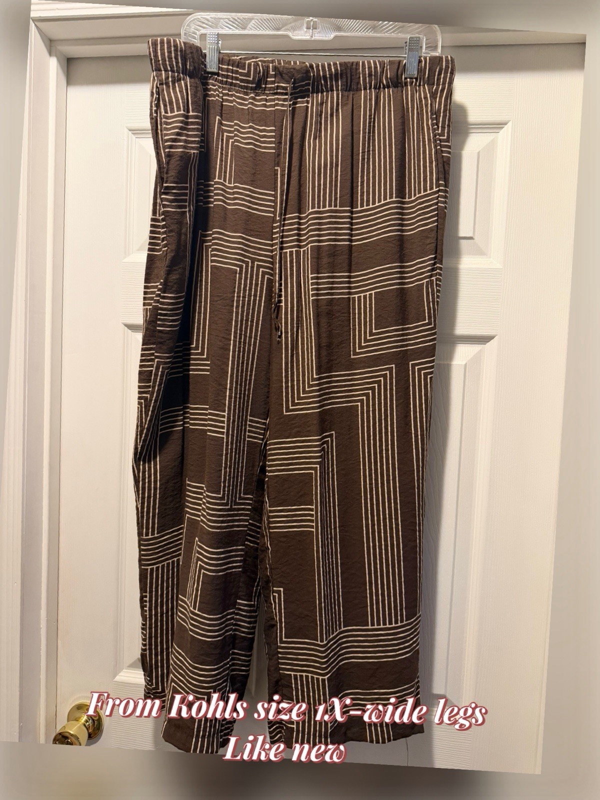 Kohl’s Women’s Plus Size 1X Brown/White Geometric Wide-Leg Pants