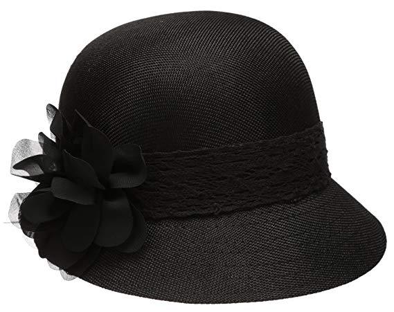1920’s Inspired Women’s Gatsby Linen Cloche Hat With Lace Band and Flower