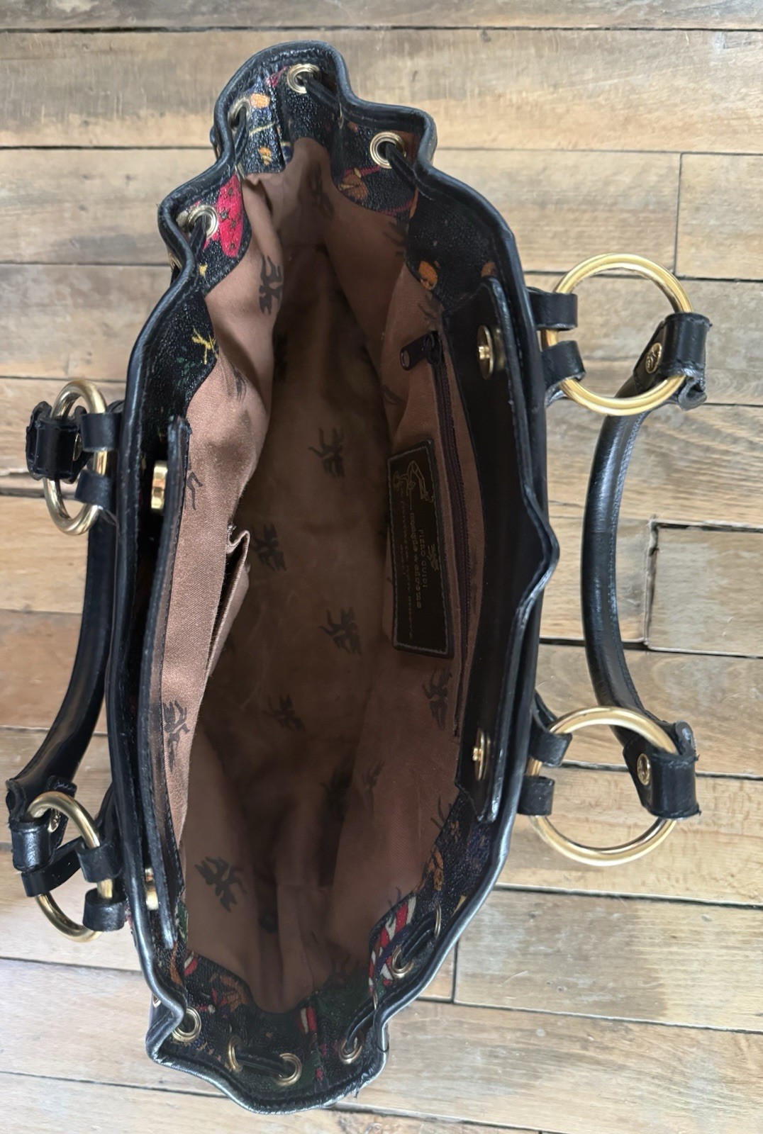 Piero Guidi Magic Circus Large Satchel Bag Black Multicolor Gold Hardware