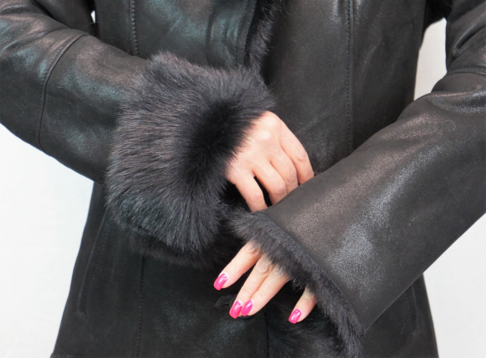 REAL 100% Sheepskin Shearling Leather Toscana Long Coat Hood DAKOTA BLACK XS-6XL