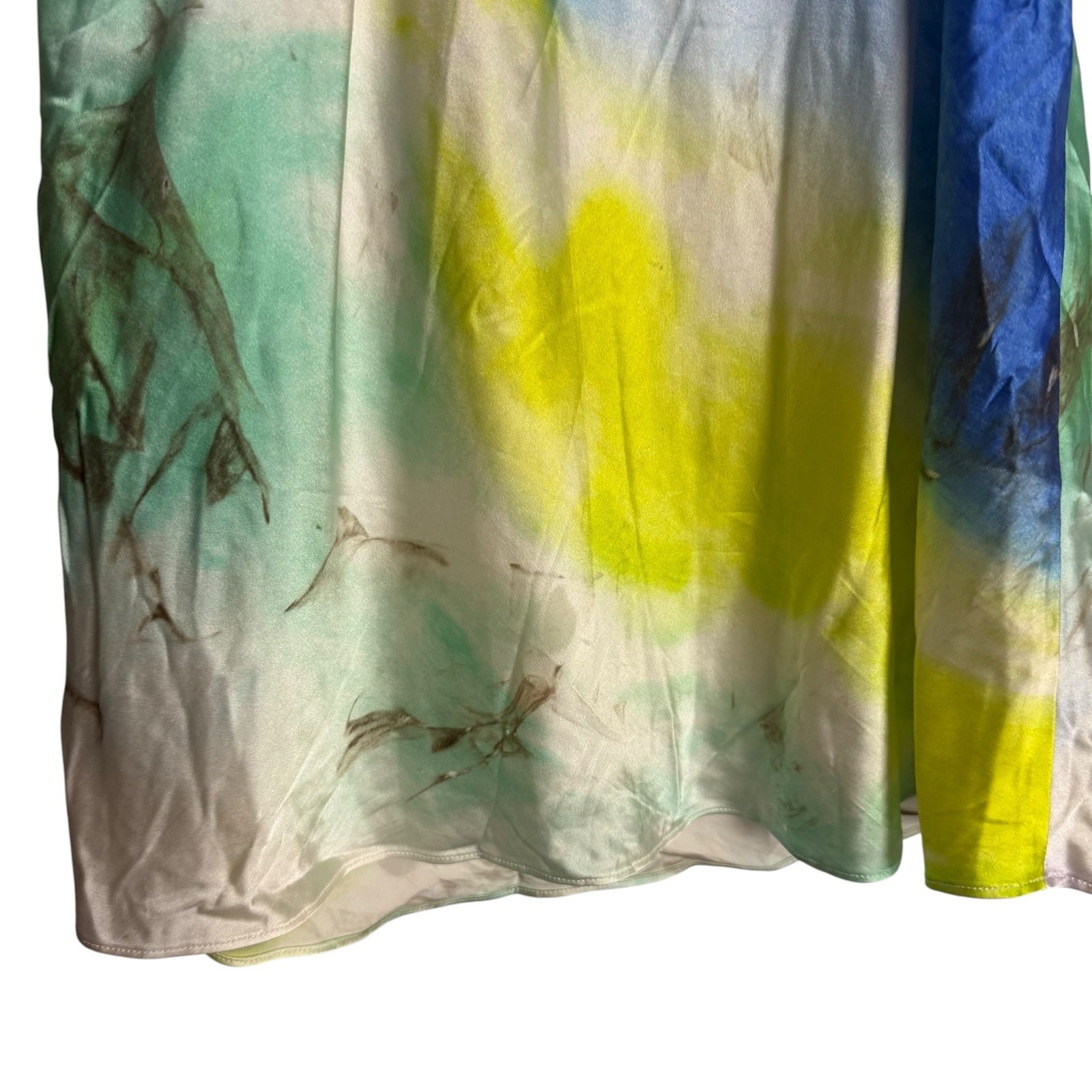 Retrofete Rylynn Multicolor Tie Dye Print Cowl Neck Silk Slip Mini Dress Size M
