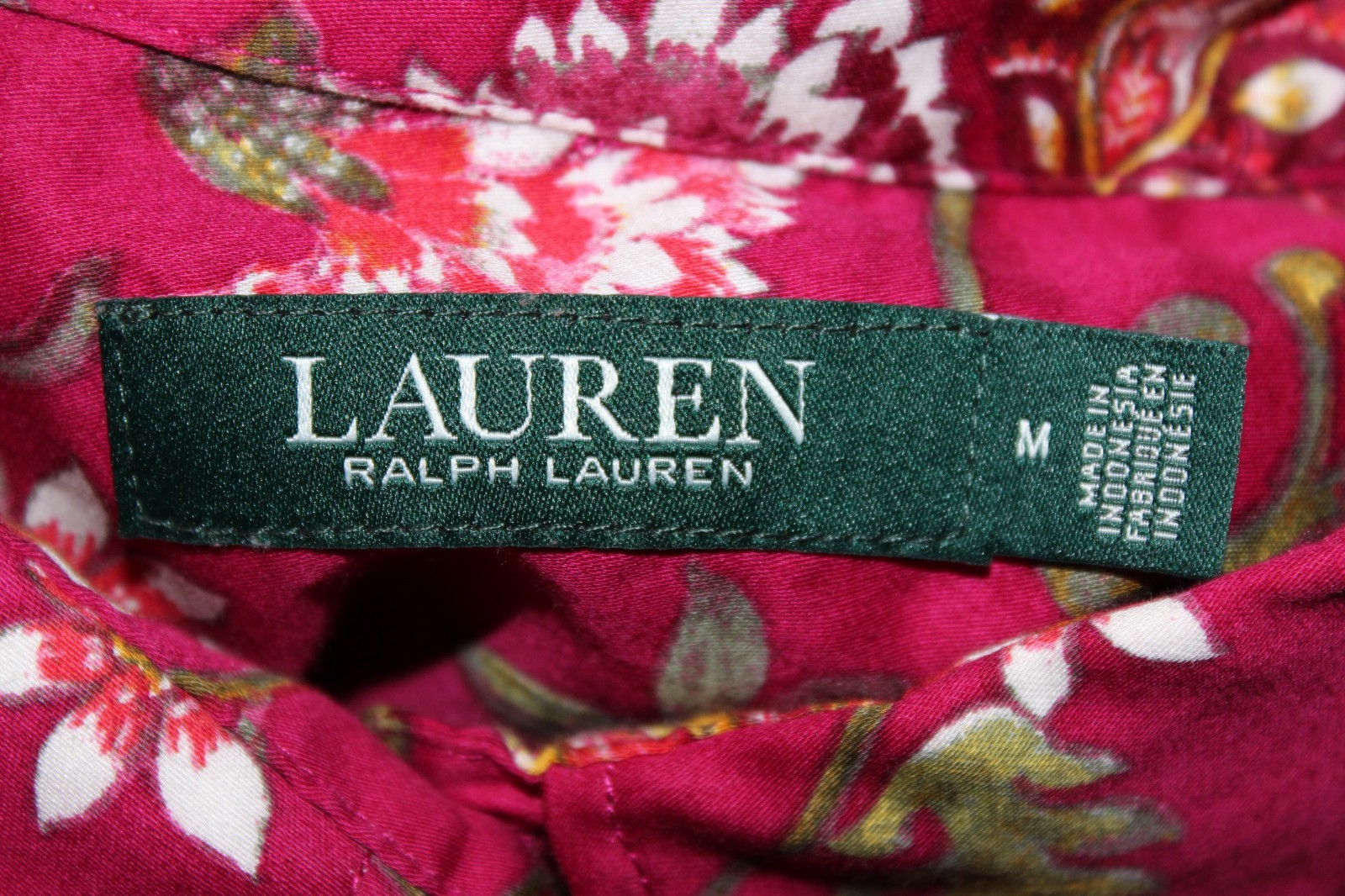 Lauren Ralph Lauren Button Up Blouse Women’s Size M Red Ditsy Floral VTG