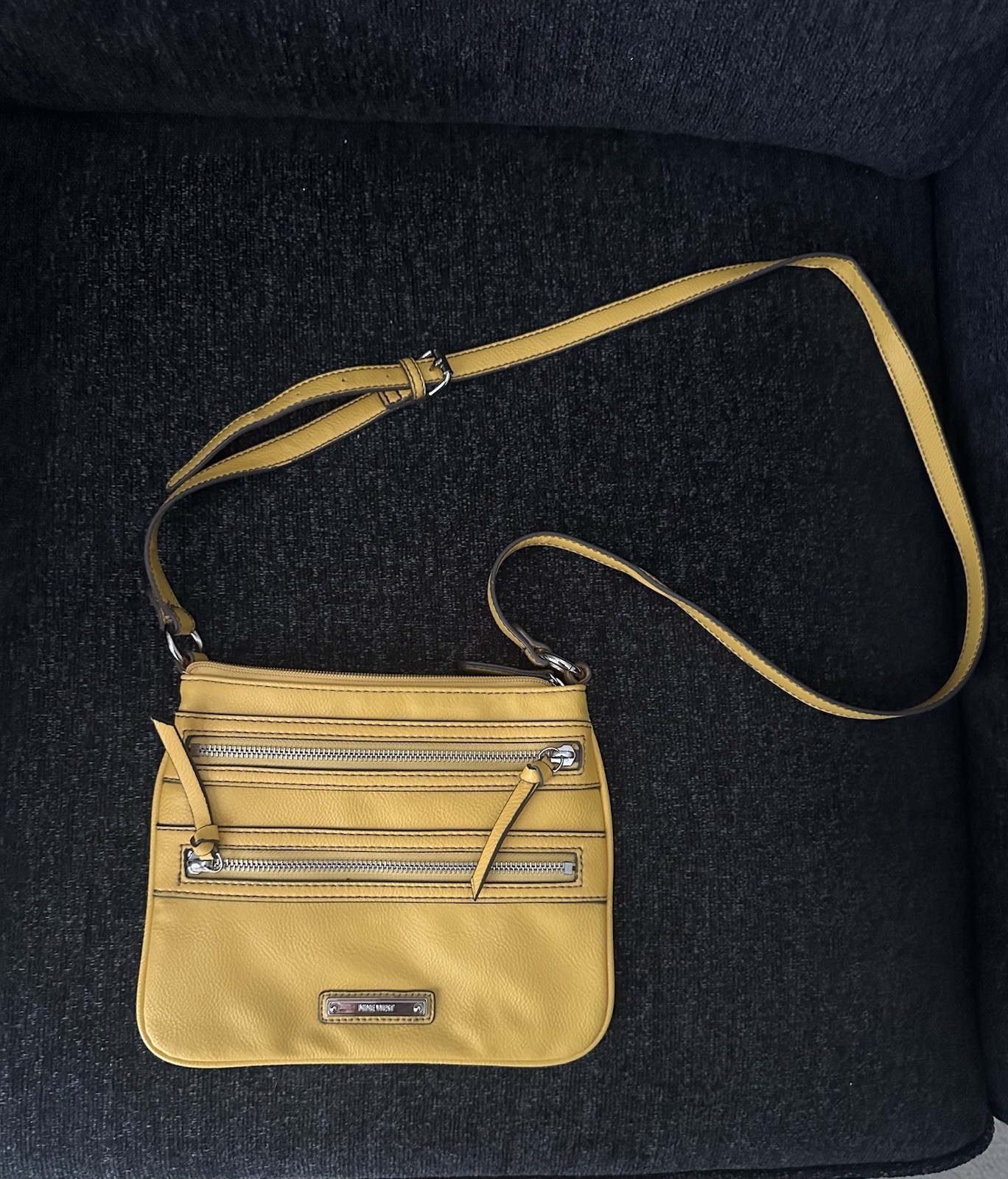 Nine West Multi-Zippered Mustard Yellow Crossbody Adjustable Bag Purse *Spring*