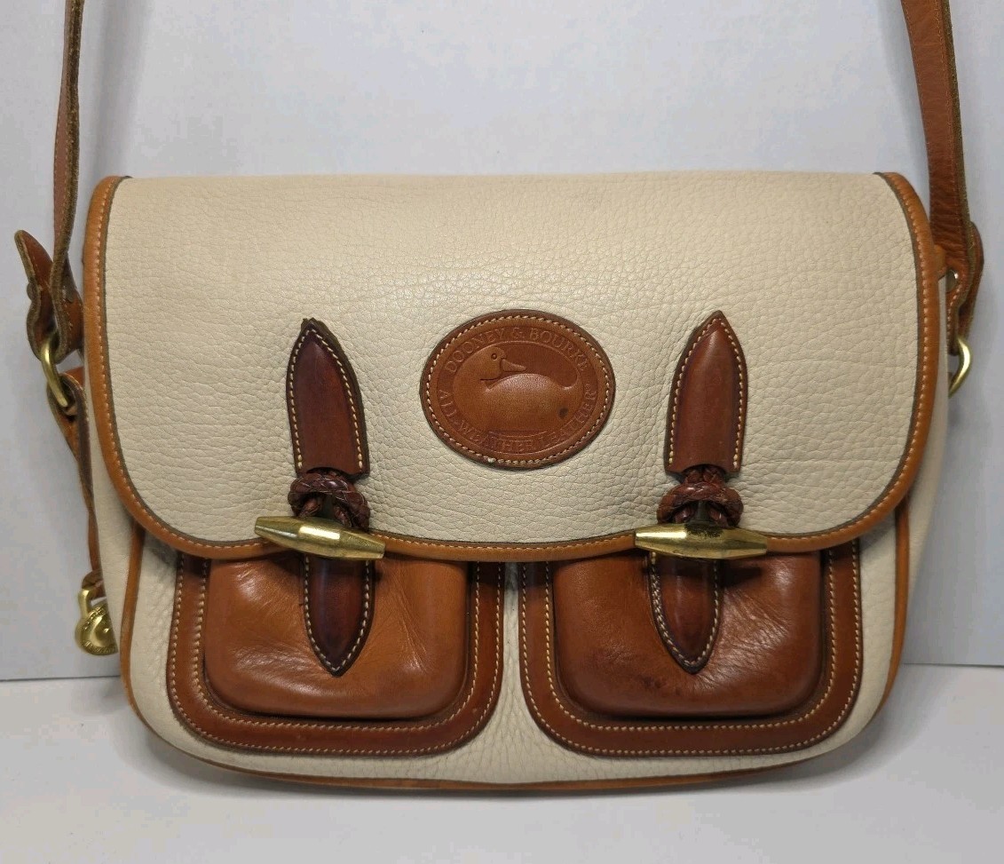 Vintage Dooney & Bourke All Weather Leather Crossbody Satchel Bag Bone Tan
