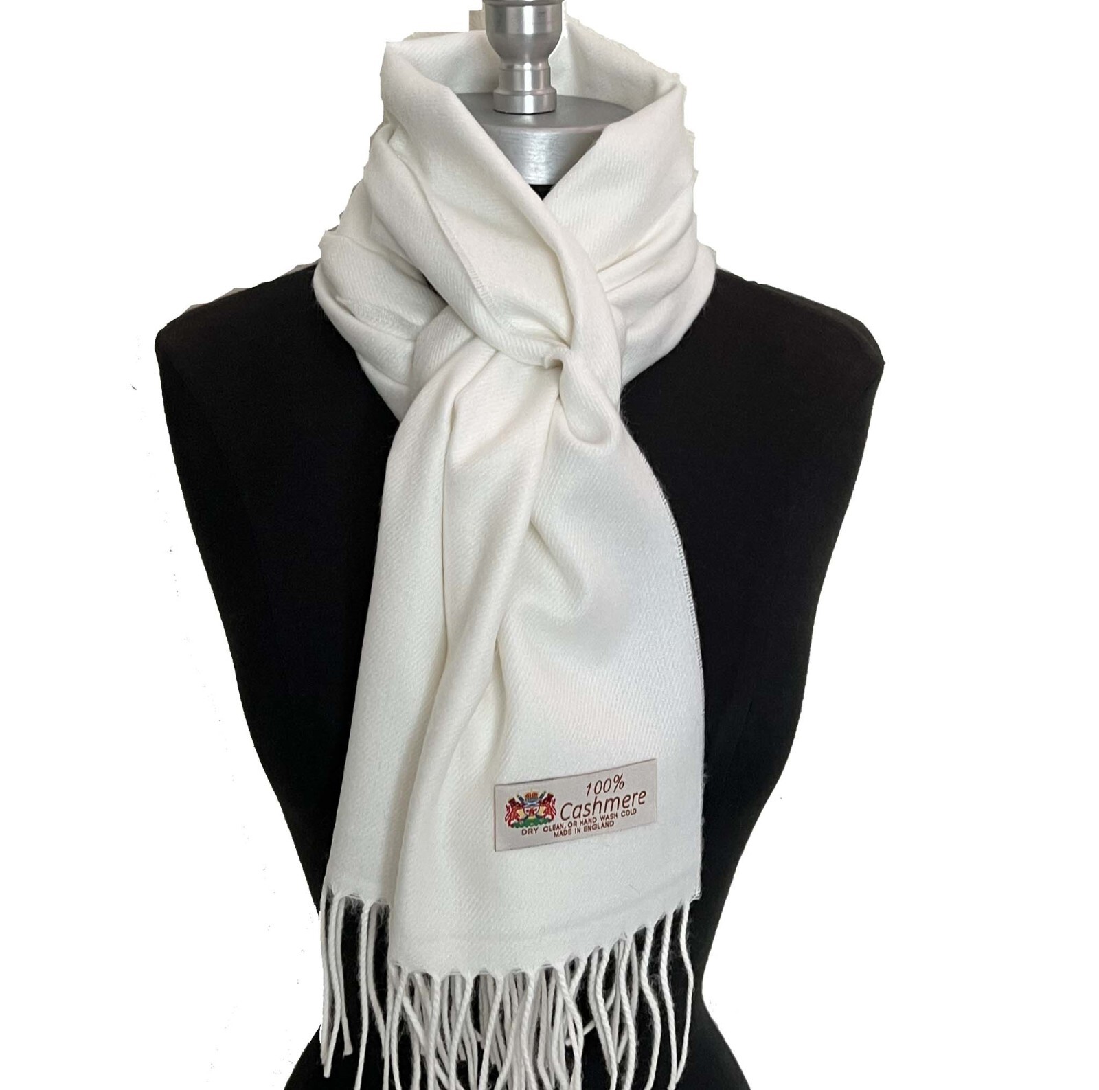 100% CASHMERE SCARF Wrap Made in England SOLID White SUPER SOFT Warm Wool #W07