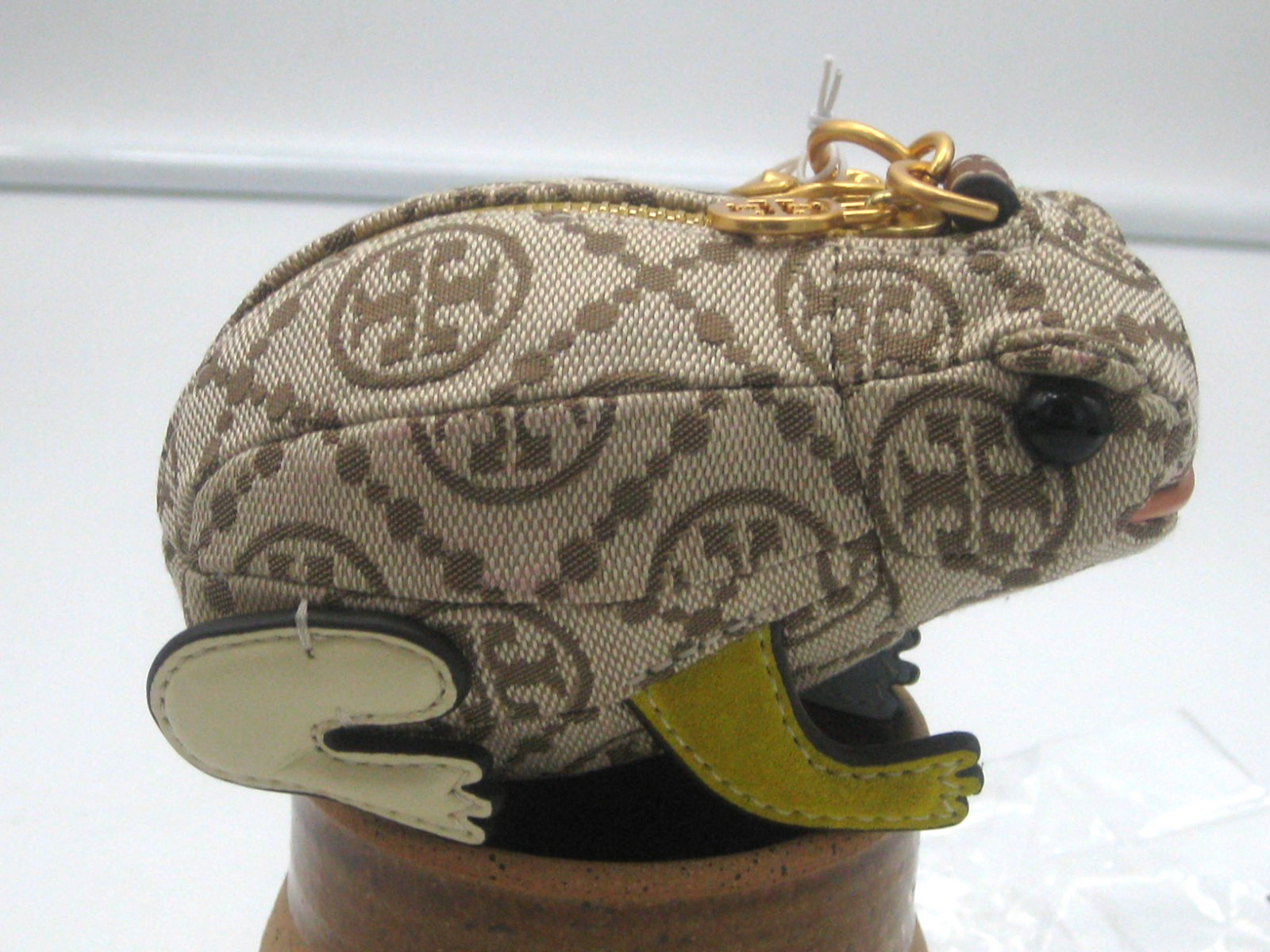 Tory Burch T Monogram Hazelnut Jacquard Toad Frog Coin Purse Key Fob NWT $248