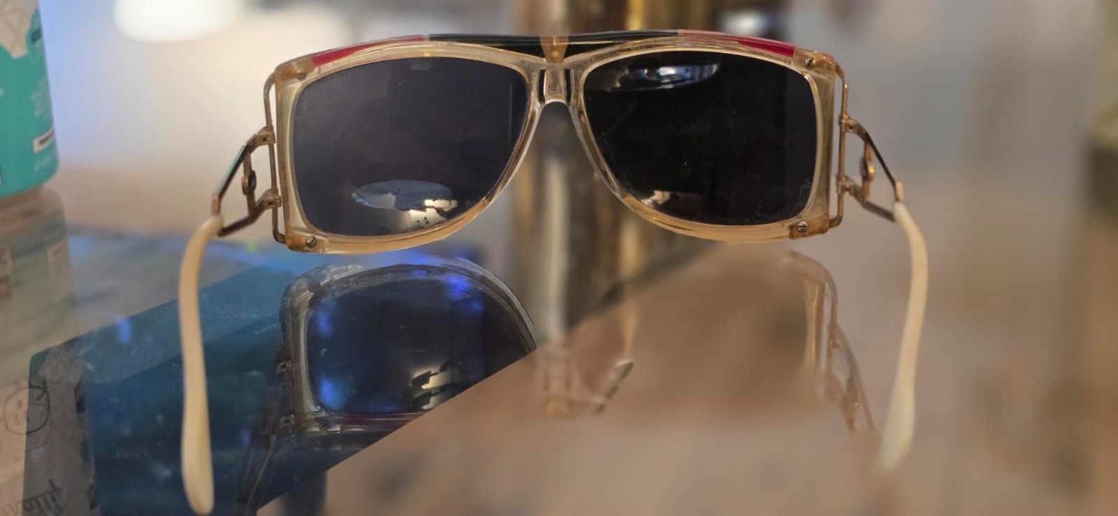 Original Vintage Cazal 866 Col. 646 Clear Gold Red Black Sunglasses 1980s/90s.