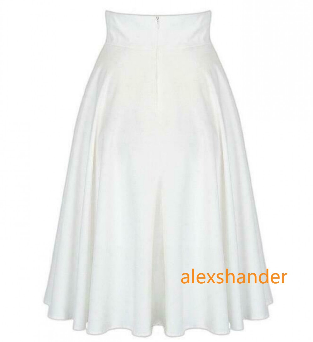 New Women Midi Flared Knee Length Skater Skirt Ladies Stretch Office Work Skirt