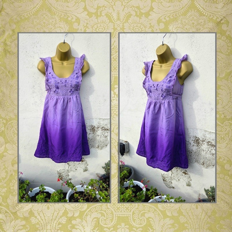 Beautiful New Look Size 10 Purple Ombre Floaty Ruffle Babydoll Silk Party Dress