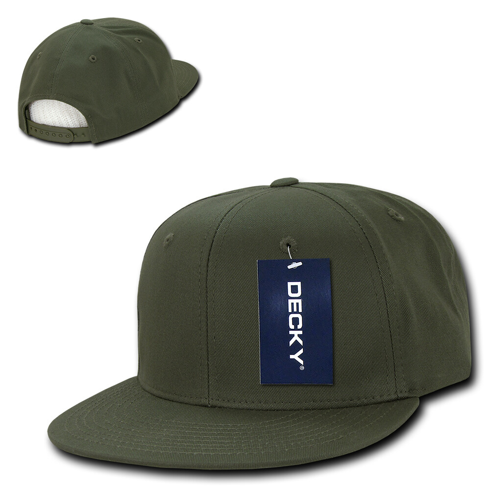 Cotton Snapback Cap – Flat Bill, Olive Green (Decky 361-OLV, New with Tags)