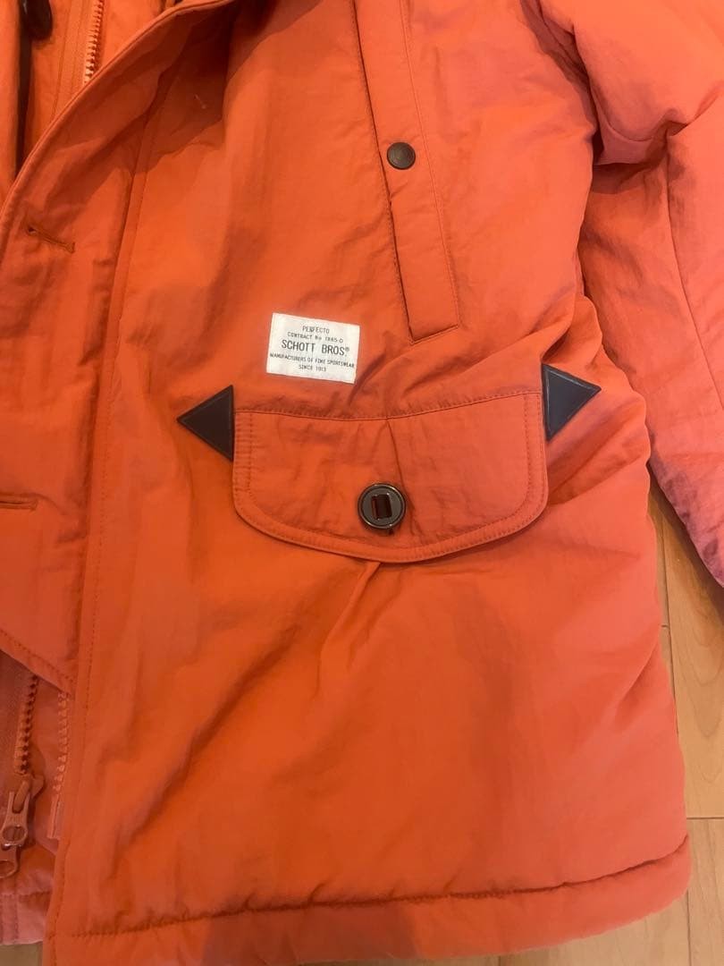 Schott Hoodie Down Jacket Blouson Men Size L Orange With reflector Genuine