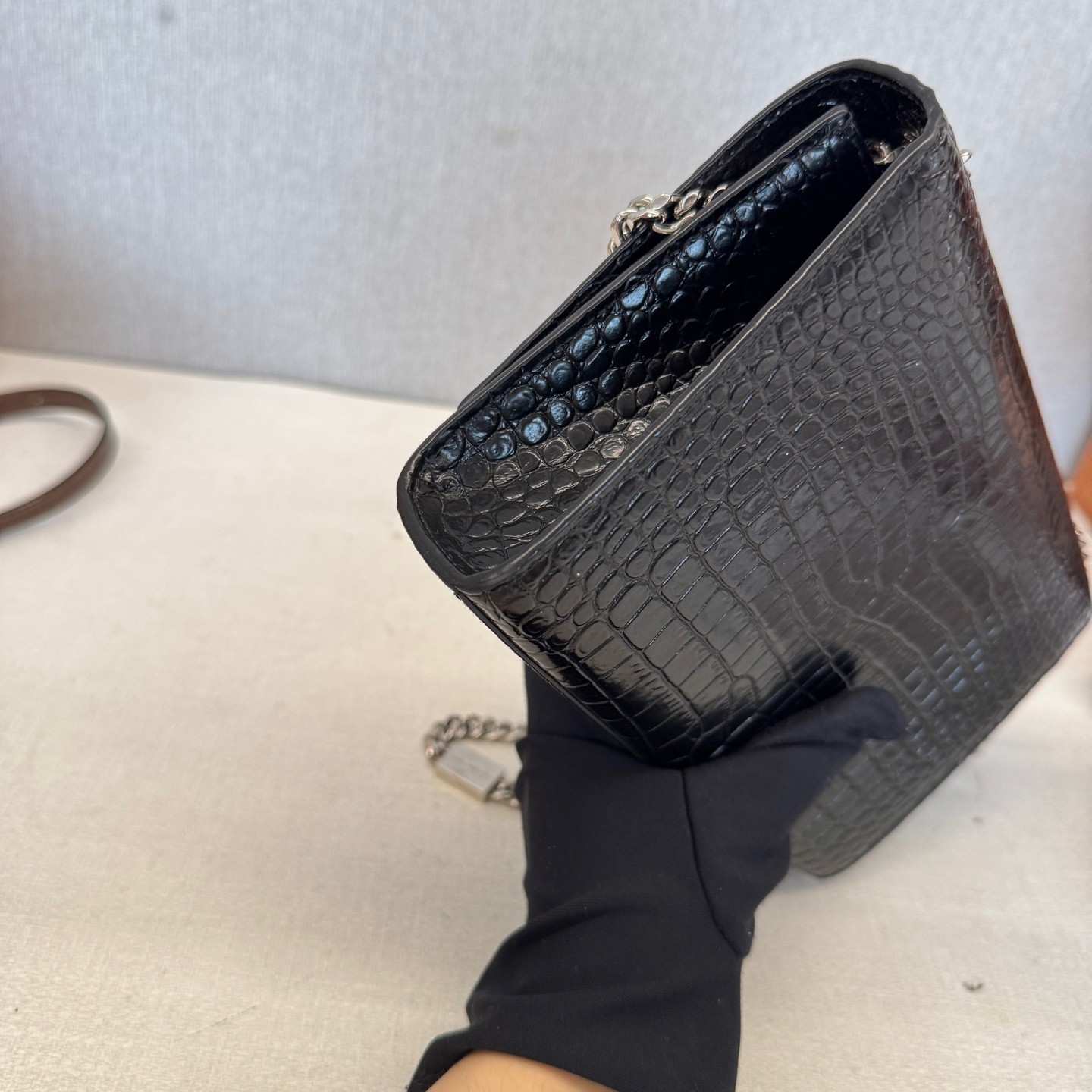Saint Laurent Kate Small Black Croc Embossed Cowhide Crossbody Bag US Ship