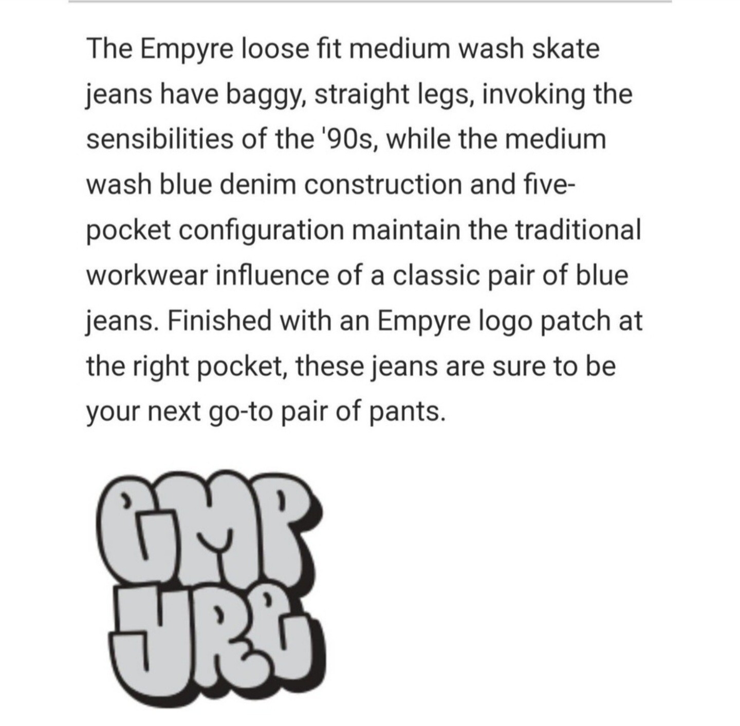 Empyre Jeans Blue Light Wash Straight Leg Denim Mid Rise 90s Grunge Hip Hop 28
