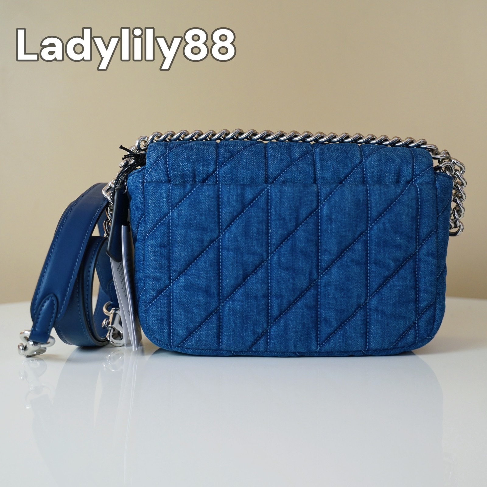 NWT Coach CAK40 Quinn Bag With Quilting Denim Smooth Leather Silver/Indigo $450