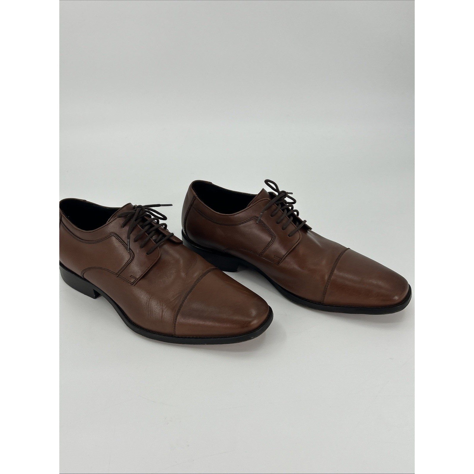Johnston & Murphy Mens Brown Leather Cap Toe Oxford Dress Shoes Size 12W