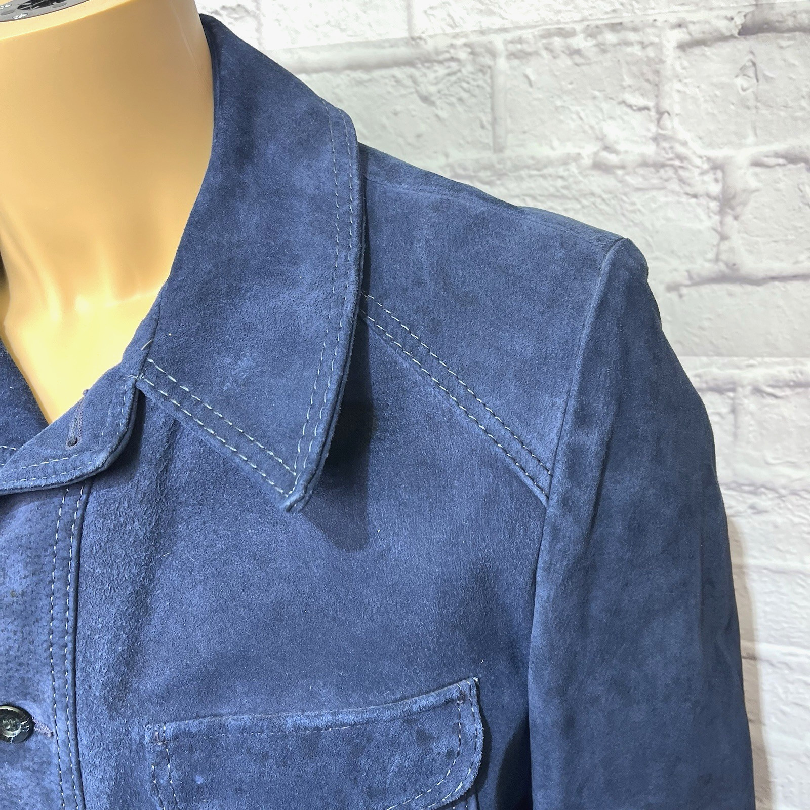 Vintage 60s 70s Men’s Cresco Blue Suede Leather Jacket Size 46 Chore Coat Safari