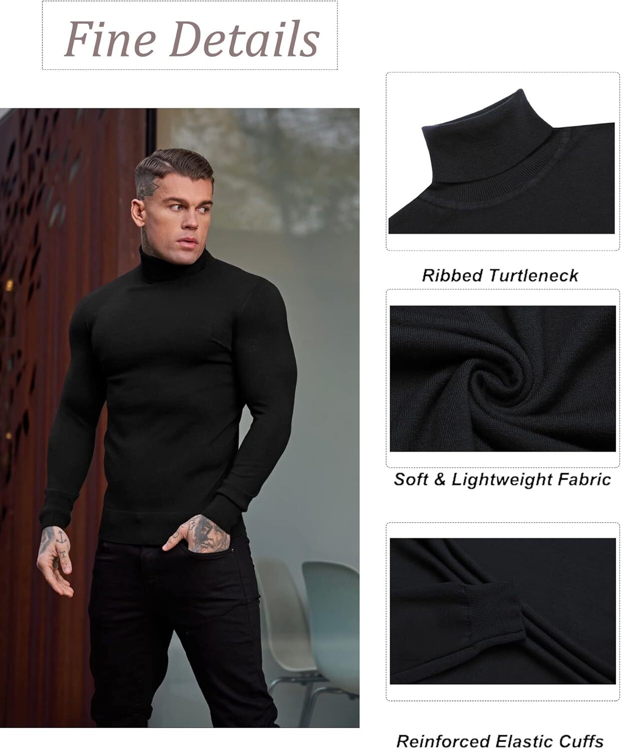 Men High-Neck Mock Turtleneck Ultra-Soft Undershirt Top Long Sleeve Pullover