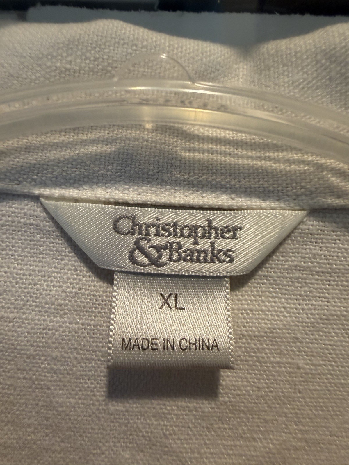 Christopher & Banks White Linen Embroidered Collared Button-Up Top XL 3/4