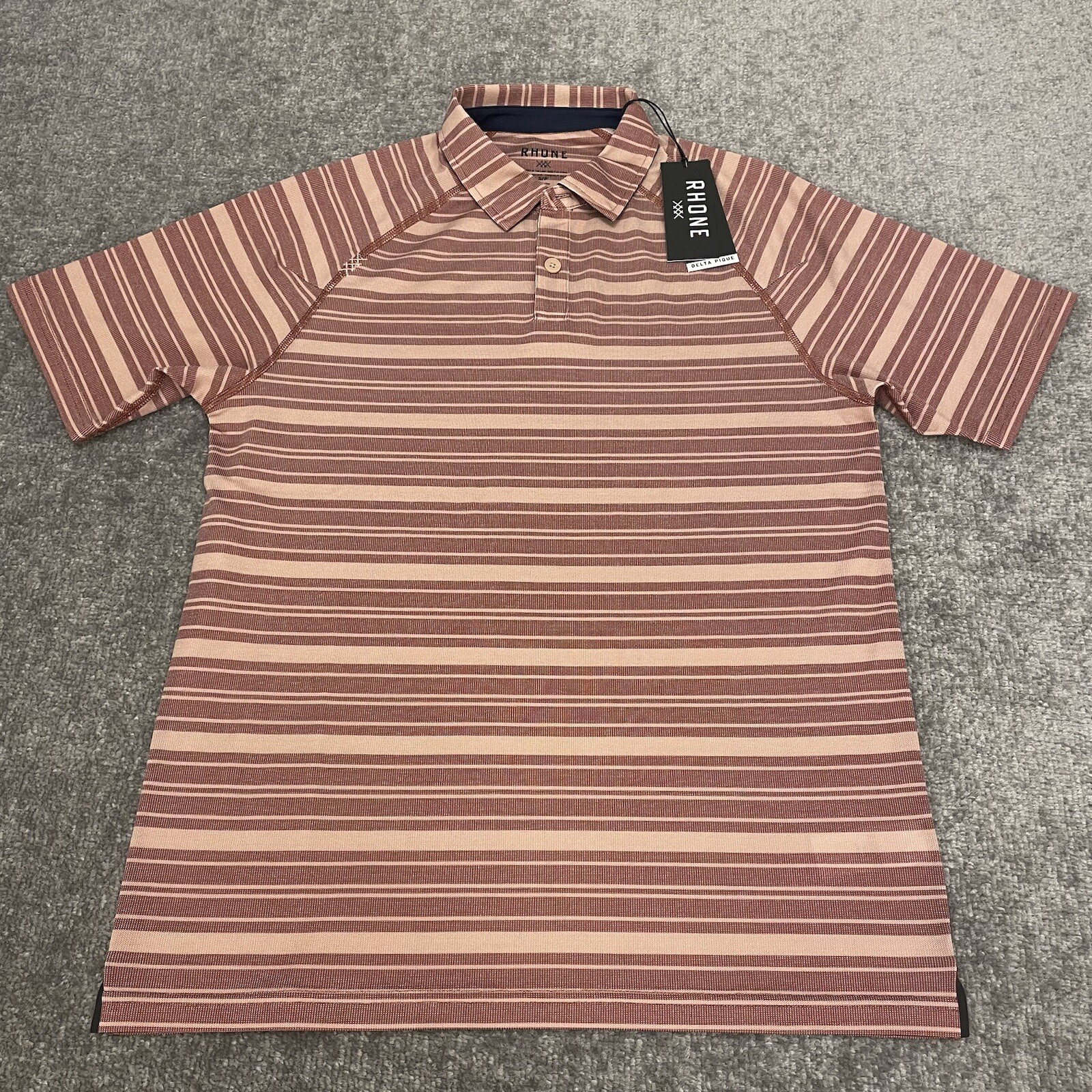 Rhone Polo Shirt Mens Small Mahogany Rose Stripe Delta Pique Golf NEW $94