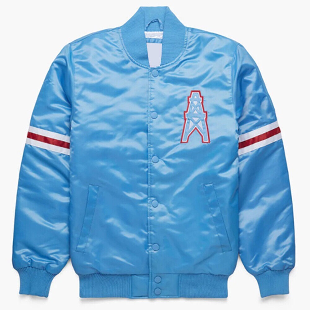 Houston Oilers Sky Blue Satin NFL Varsity Jacket Baseball Jacket All Sizes