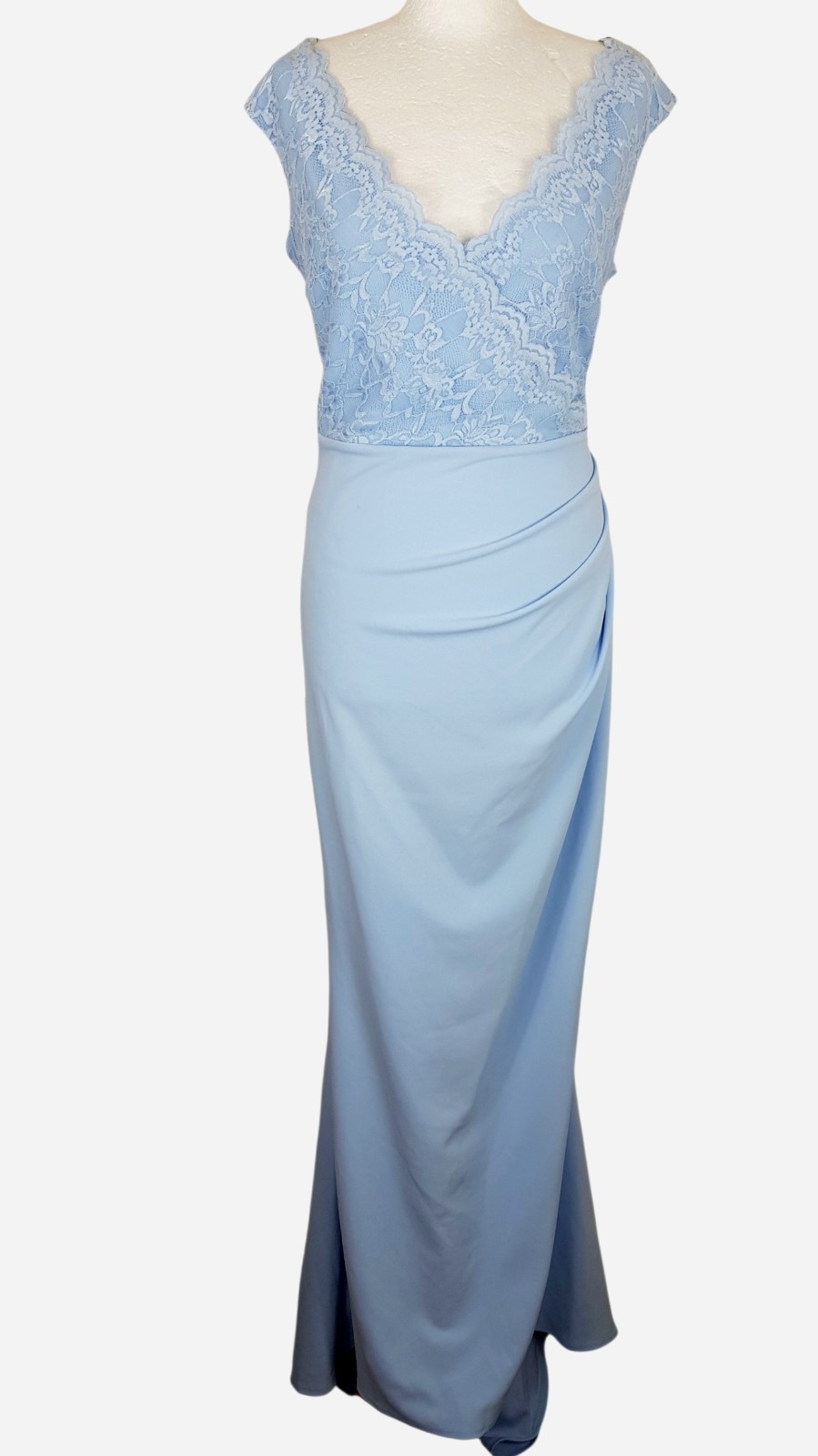 New Quiz Pale Blue Bardot Fishtail Lace Maxi Dress Size 16 RRP £69.99
