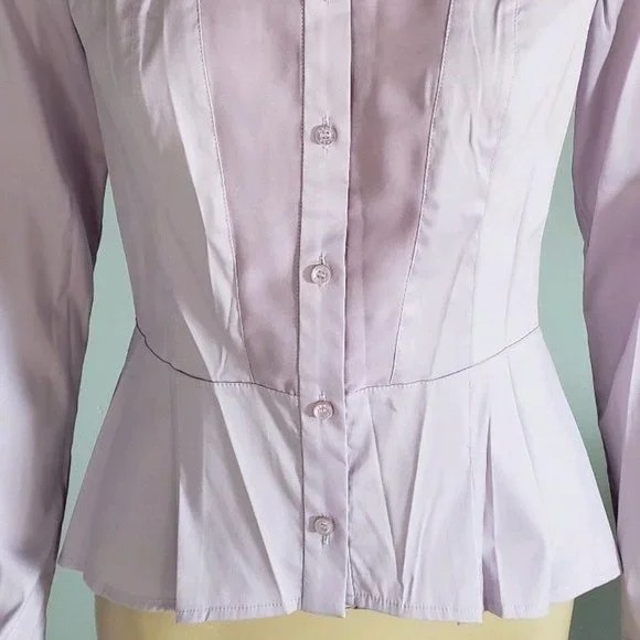 Bebe Lilac Purple Poplin Peplum Structured Long Sleeve Blouse Shirt Small NWT
