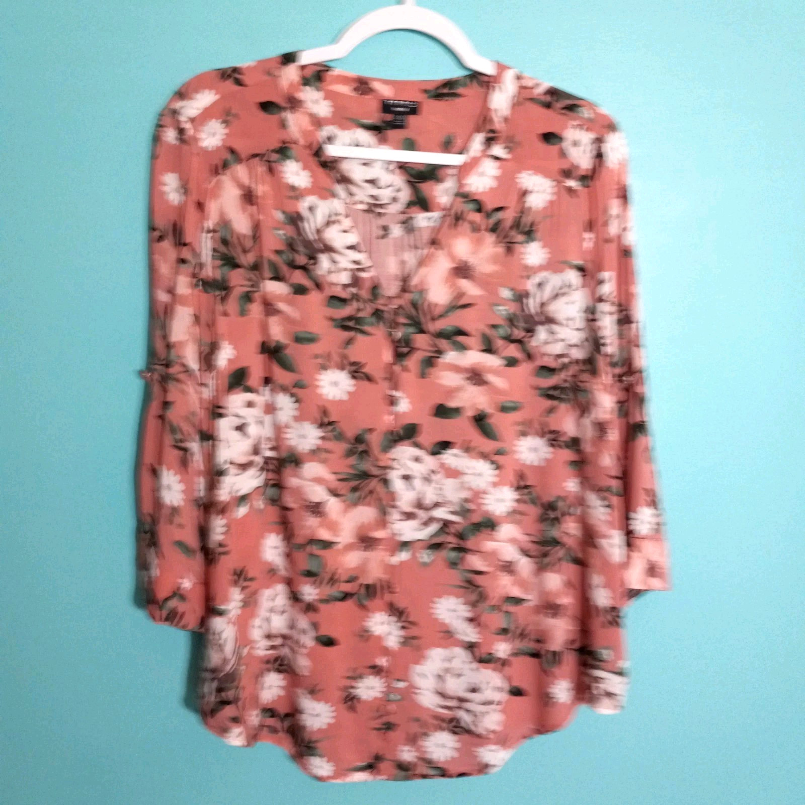 Torrid Harper Top Blouse size 00 / Large, NEW Pink Floral Green Preppy Career
