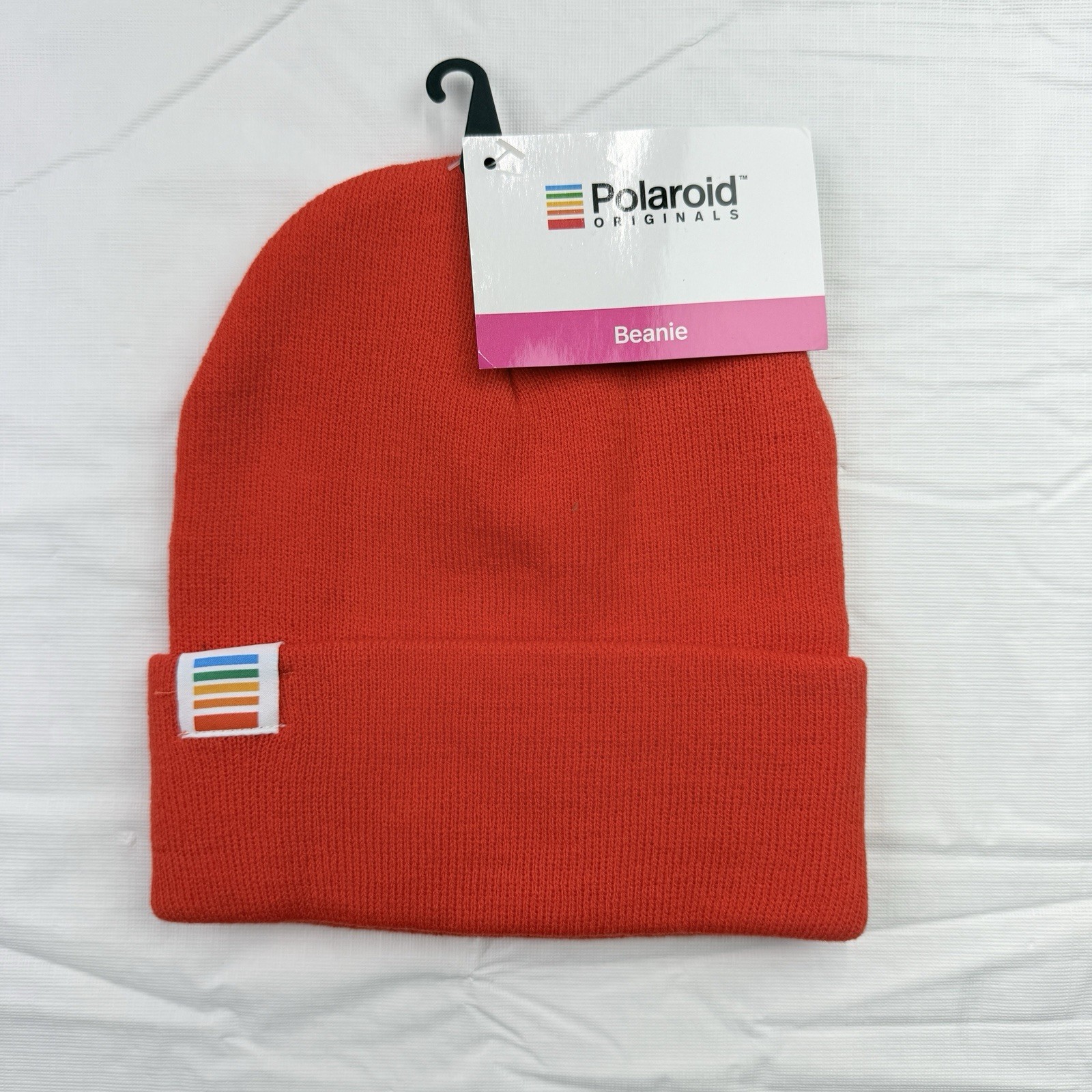 NWT Orange Retro Beanie Hat Knit Cuffed Winter Adult Size Polaroid Originals