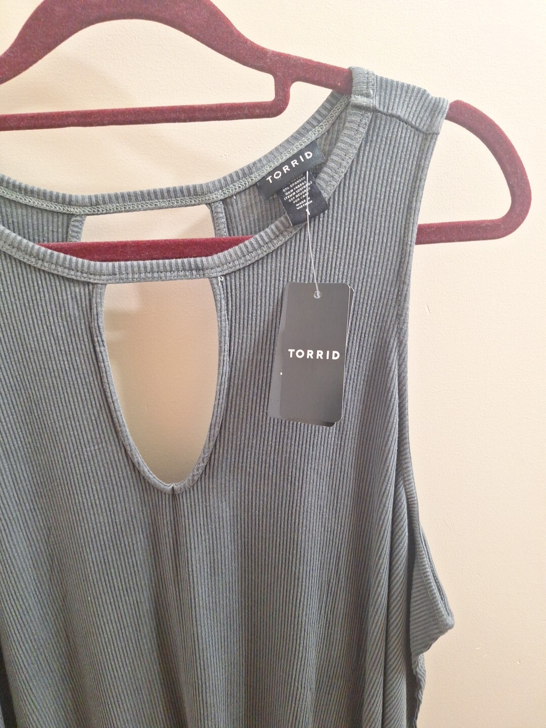 Torrid Super Soft Ribbed Cutout Tank Top Olive Size XL NWT