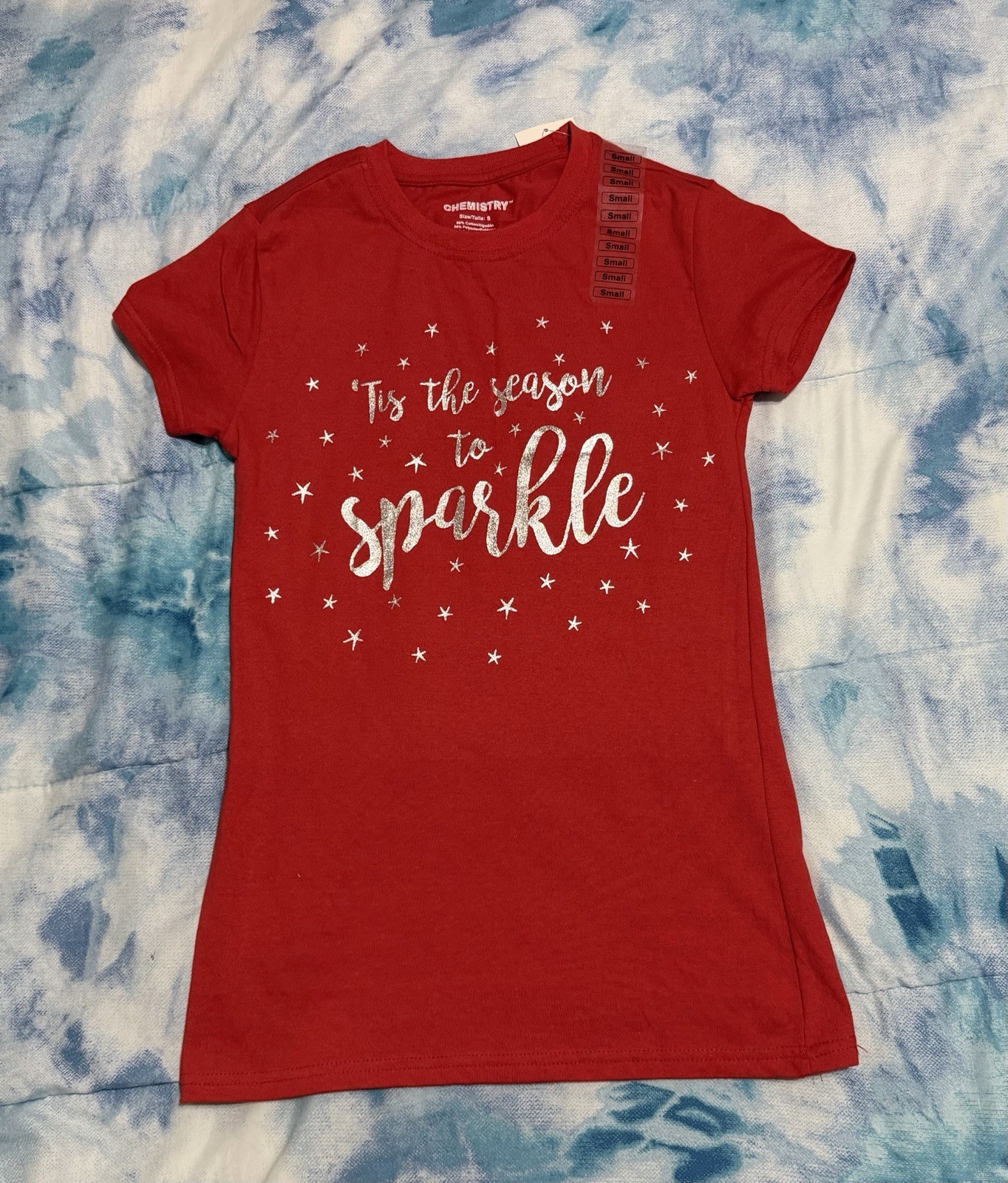Chemistry S Red “Tis the Season to Sparkle” Glitter Graphic Crew Neck Tee