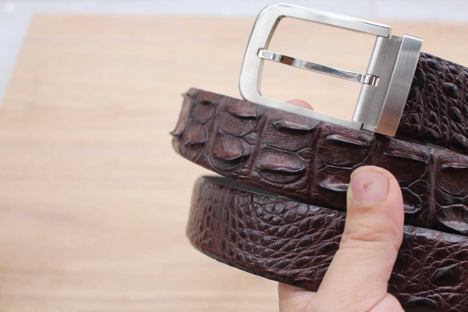 W 1.3 inch- Brown Alligator CROCODILE Print LEATHER Skin Men’s Belt