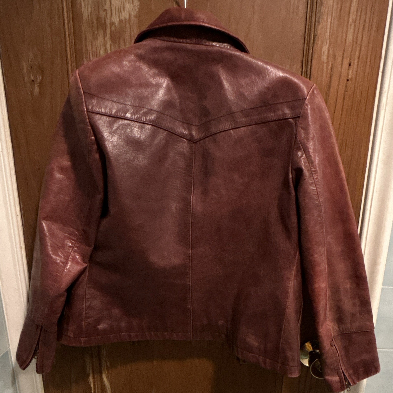 Nine West Women’s Burgundy Leather Zip Lined Jacket, Size M, Short, Long Sleeve